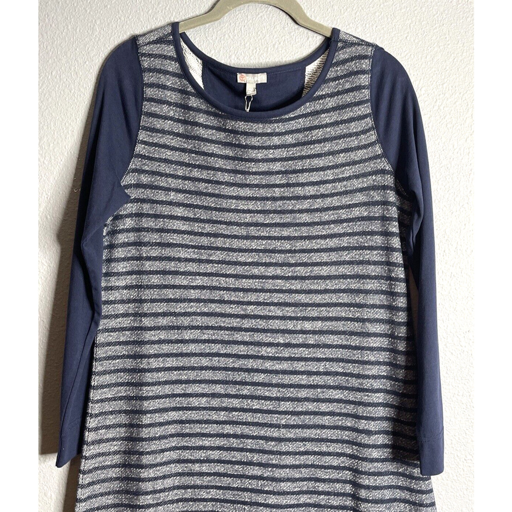 Talbots Blue Stripe Shift Dress Size PM Nautical Cotton Knit Knee Lengthโ